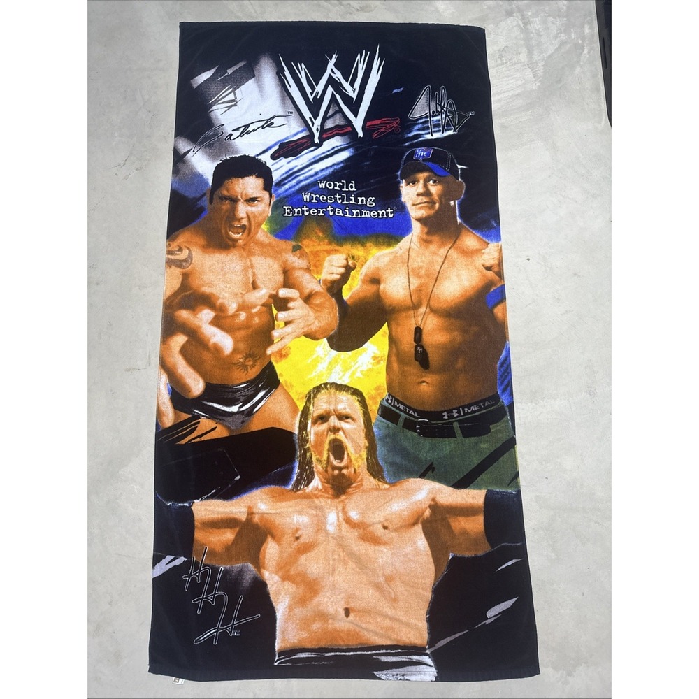 Y2K WWE Beach Towel John Cena Triple H Batista 2009 28.5"x55" Wrestling Graphic